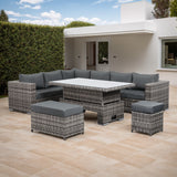 Rattan Park Colette Range Aluminium  Frame  Modular Corner Sofa with Rising Table in Medium Grey Weave