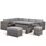 Rattan Park Cambridge Modular Corner With Rising Table in Stone Browne Grey Weave