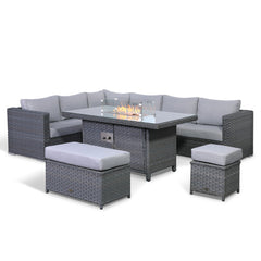 Rattan Park Catalina Range  Modular Corner with Fire Pit Table in Large Slate Grey Weave