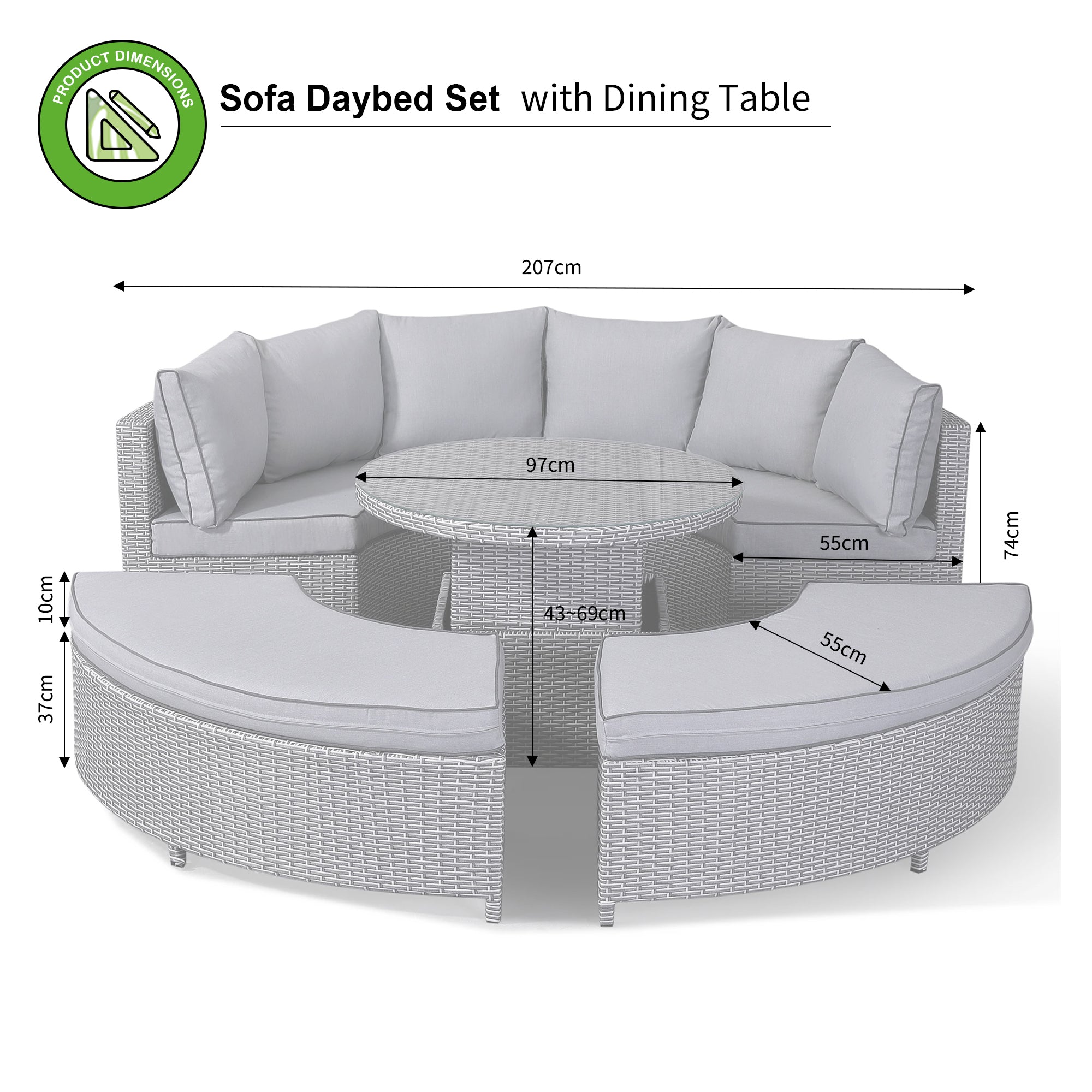 Sicily 2023 Aluminium Sofa Daybed/ Dining Set in Natural Grey Mixed Weave