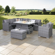 Rattan Park Victoria High Back Modular Corner Sofa Set with Fire Pit Table in Slate Grey Weave