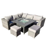 Rattan Park Rose Range Corner Set with Charcoal Square High fire pit table and 2 Stools