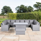 Pre Order...Victoria High Back Large U-Shape Corner Sofa Set with Rising Table in Slate Grey Weave(#531)