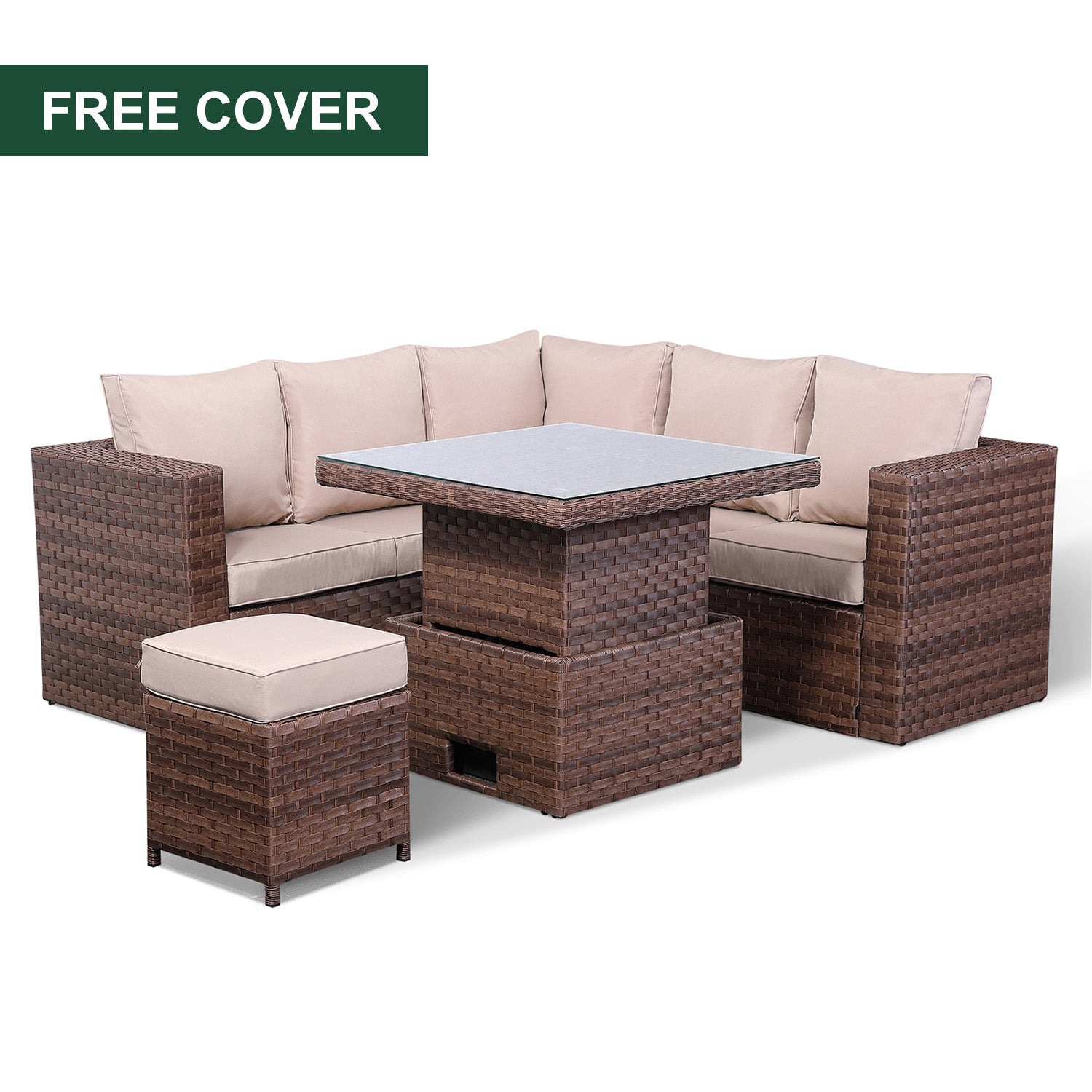 B2..Pansy Range small Dining corner sofa Set with Rising Table in wide Brown Weave