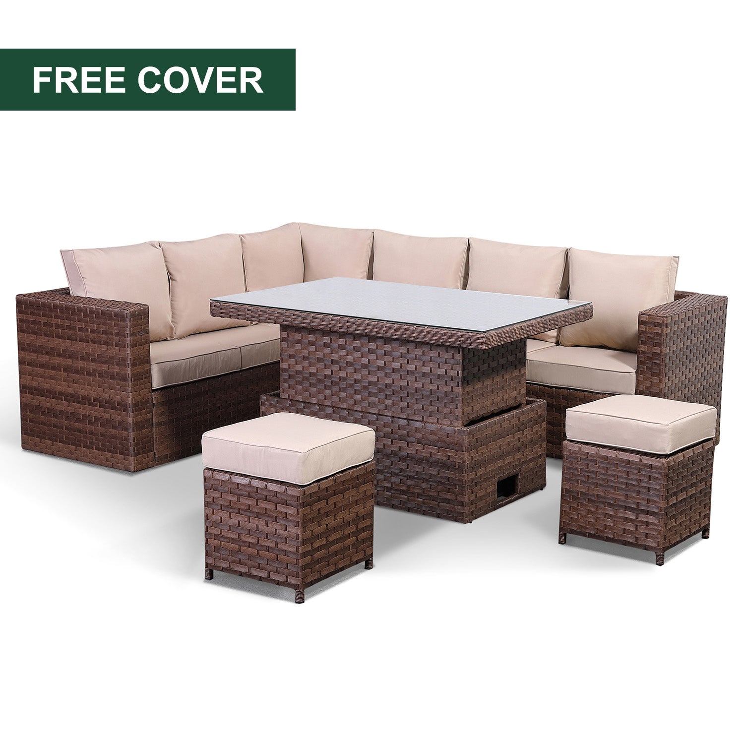 B3..Pansy Range Large Dining corner sofa Set with Rising Table in wide Brown Weave
