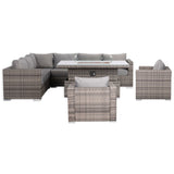 Cambridge Modular Corner with Fire Pit Table & 2 Arm Chairs in Stone Browne Grey Weave(#420F+4AC+4AC)
