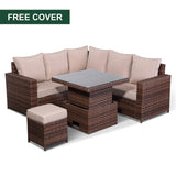 D1..Canna Range Square Corner Sofa Set With Rising Table In Brown Weave