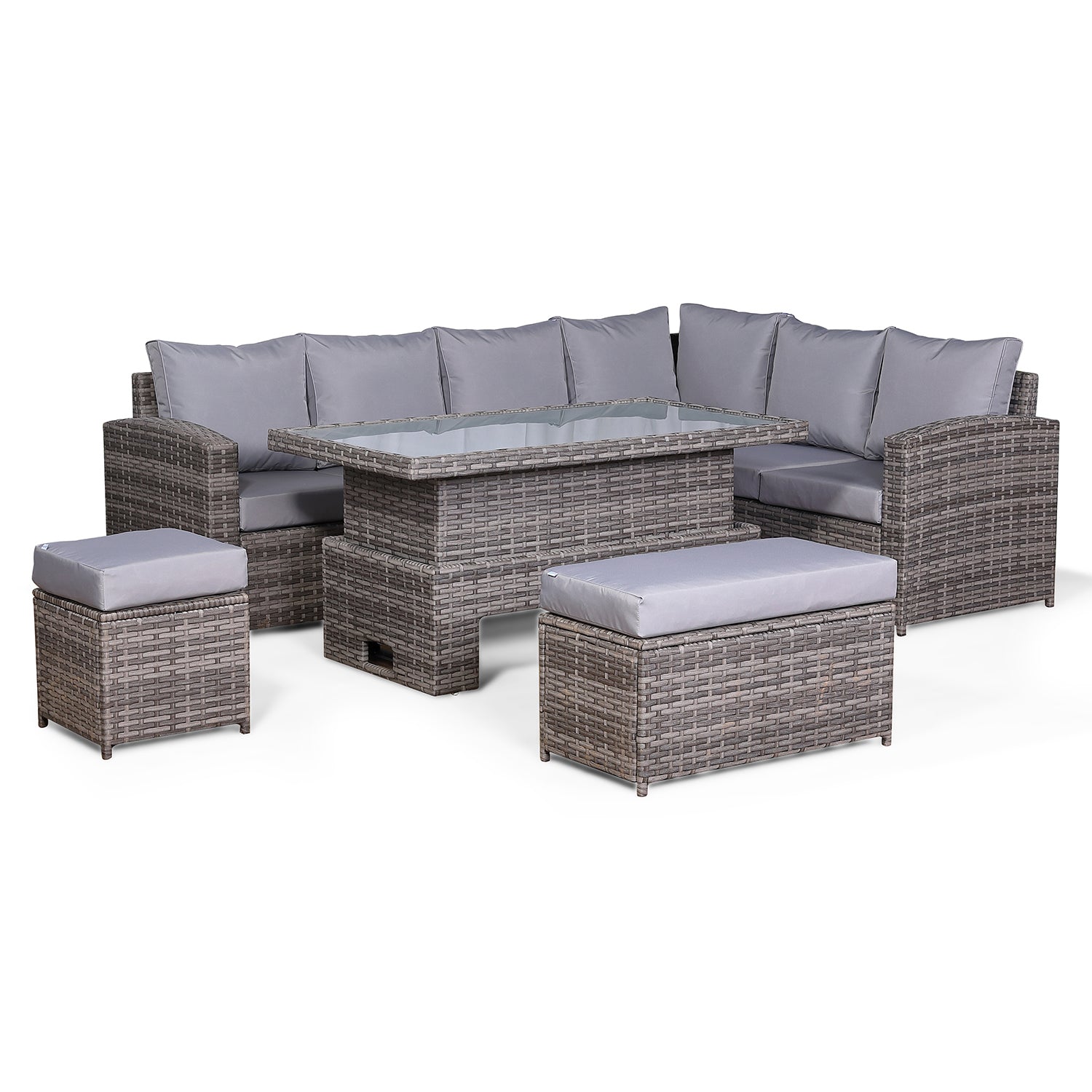 Bali Range RHF Corner Sofa with Rising Table in Grey Weave(CR25)