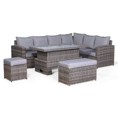 Harmony REQUIRES ASSEMBLY  Right Hand Corner Sofa Set with Rising Table in Grey Rattan