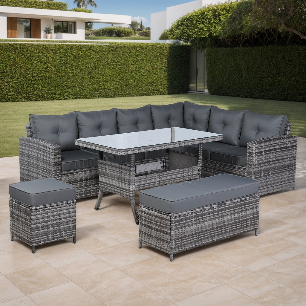Rattan Park Epping Range Right Hand Corner Sofa Set with Dinning Table