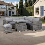 Rattan Park Cambridge Square Corner Sofa Set with Rising Table in Stone Browne Grey weave