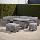 Rattan Park Cambridge Modular Corner With Rising Table in Stone Browne Grey Weave