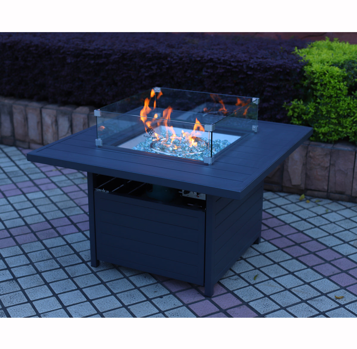 Rattanpark Aluminium Square Gas Fire Pit Table in Charcoal