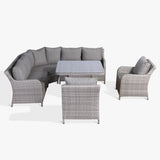 Sicily Aluminium High Back Round Corner Set with Rising Table and Two Chairs in Grey Weave