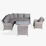 Sicily Aluminium High Back Round Corner Set with Rising Table and Two Chairs in Grey Weave