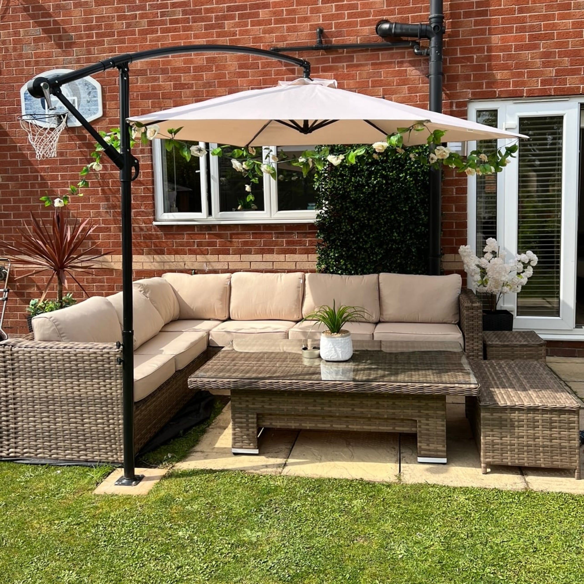Rattan park Durley MODULAR Corner with Rising Table in Brown weave and Beige Cushions
