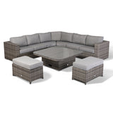 Cambridge Large Round Corner Sofa set with Rising Table in Stone Grey Weave