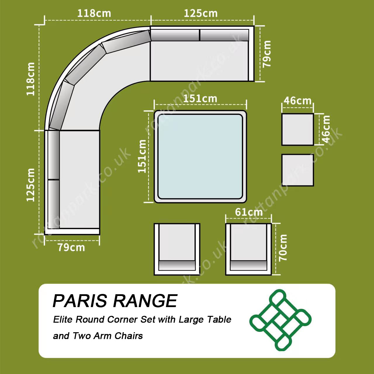 Rattan Park Paris Range Aluminium Elite Round Corner Sofa Set with Large Table in Natural Weave (RO130)