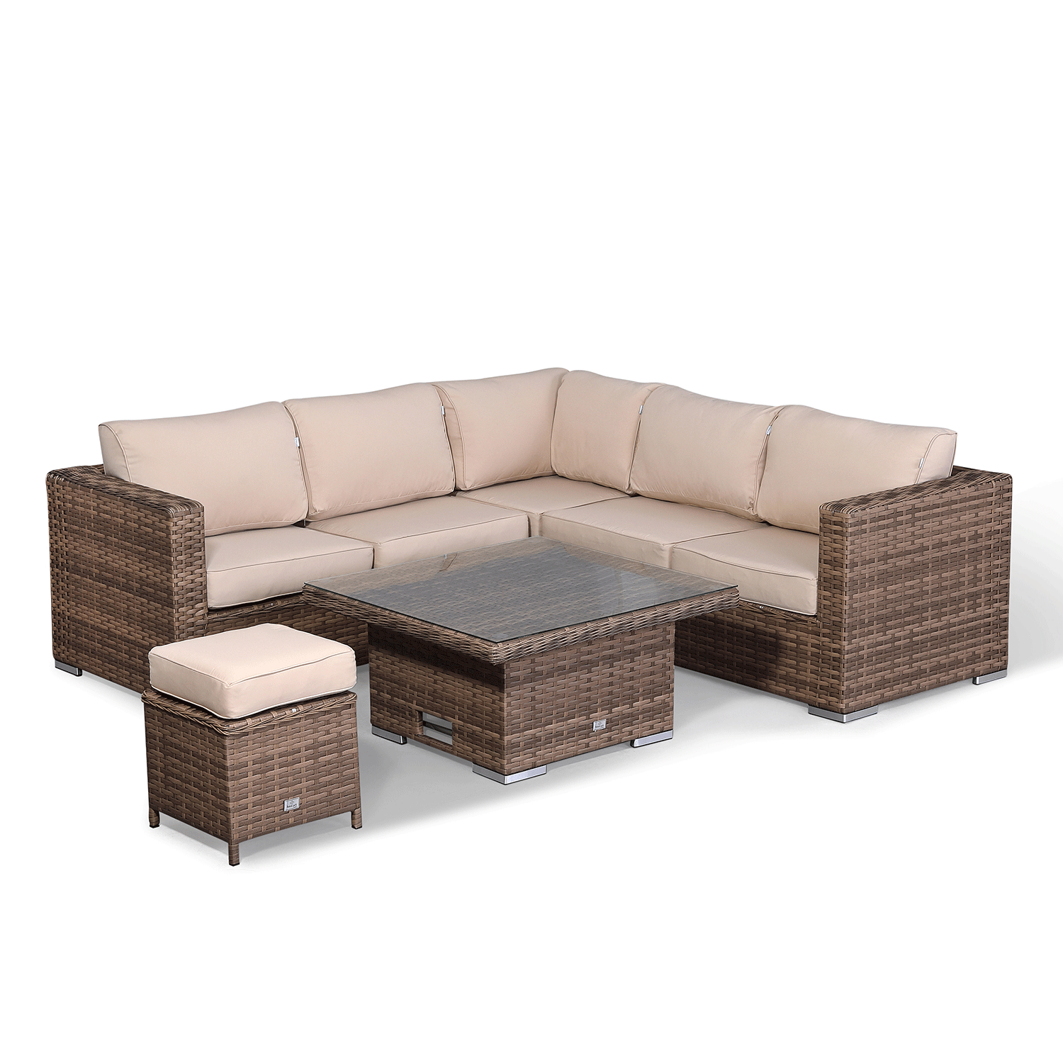 Durley Range Square Corner Sofa Set with Rising Table in Brown weave