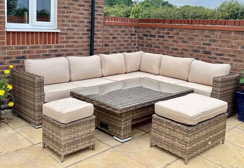Rattan park Durley MODULAR Corner with Rising Table in Brown weave and Beige Cushions