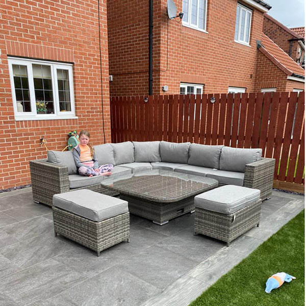 Cambridge Large Round Corner Sofa Set with Rising Table in Stone