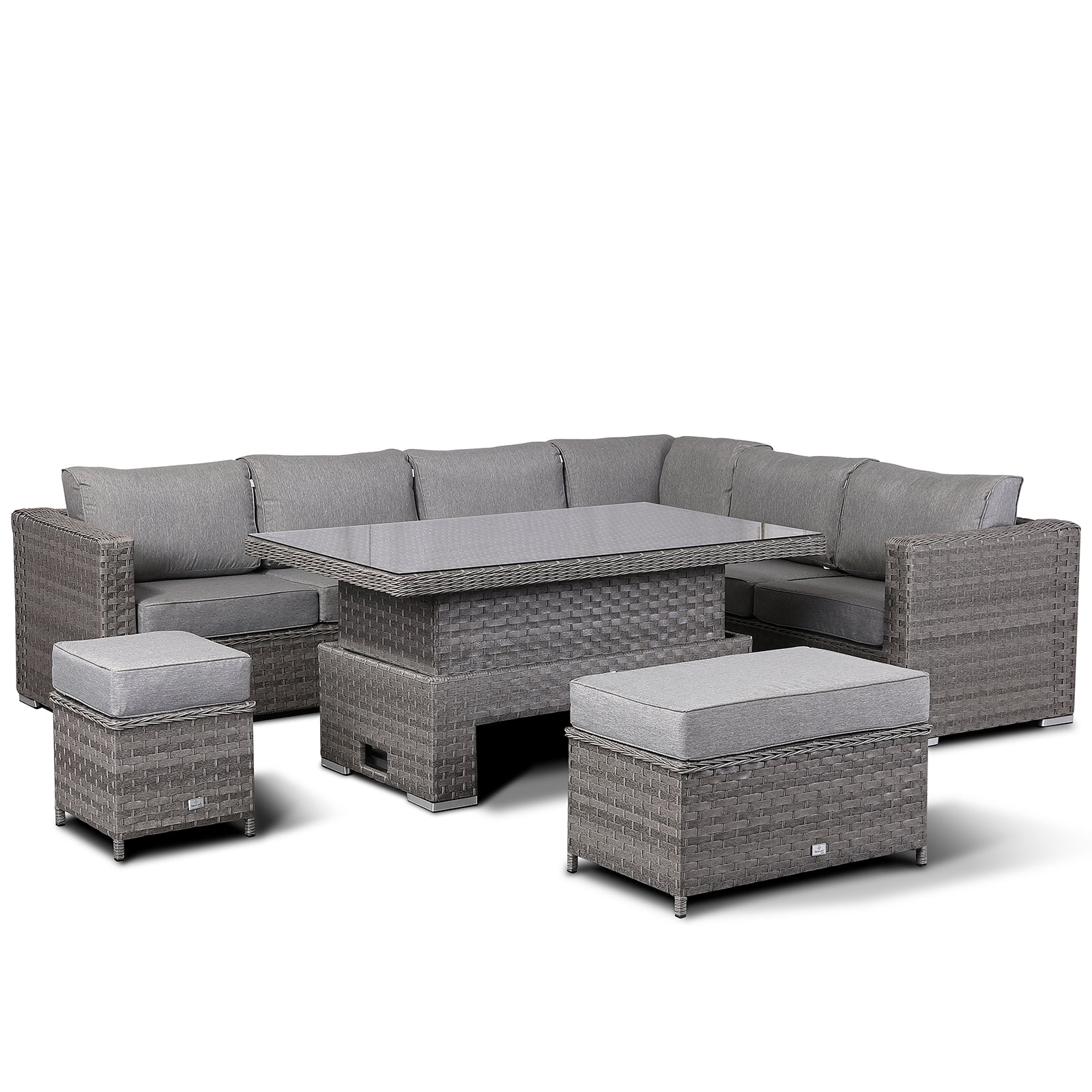 Ascot Modular Corner Set with Rising Table in Grey Weave and Grey Cushions