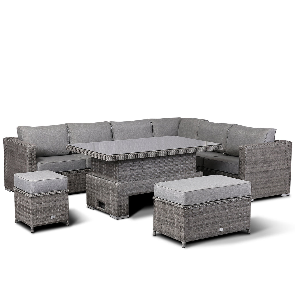 Ascot Modular Corner Set with Rising Table in Grey Weave and Grey Cush ...