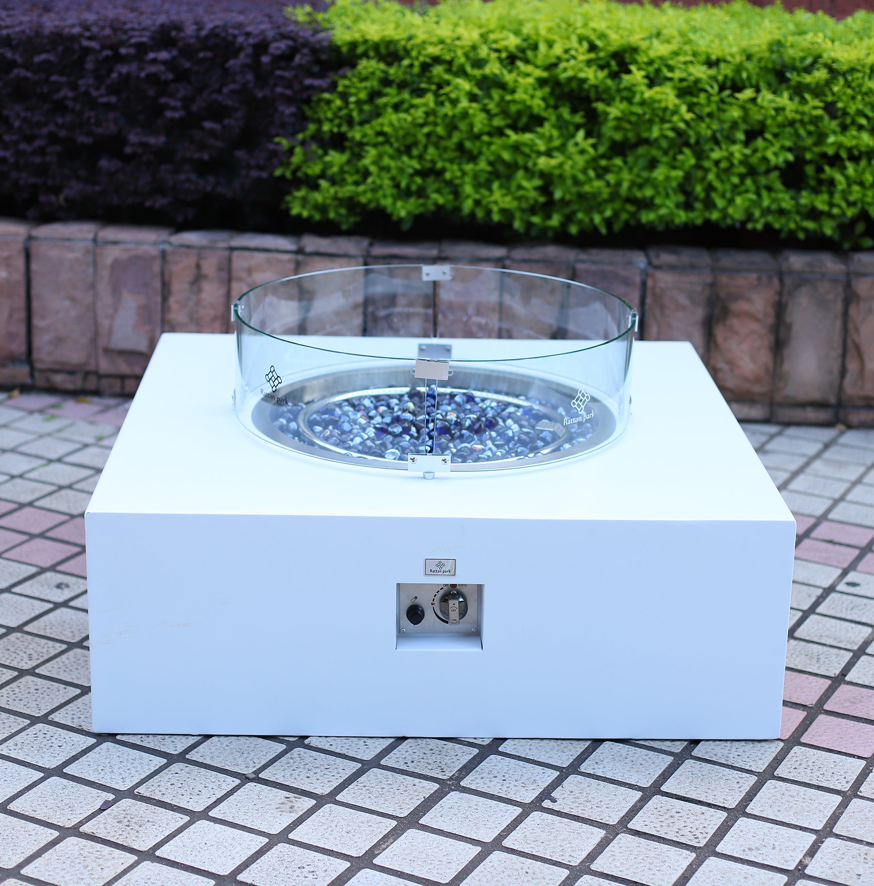 Rattanpark Aluminum Square Gas Fire Pit Coffee Table  in White (FP-07W)