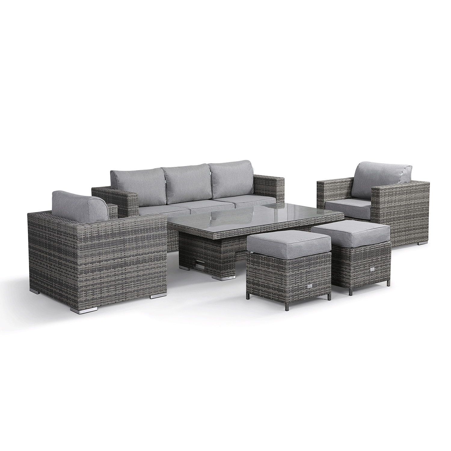 Rattan park Cambridge Range Large Sofa Set with Rising Table in Stone Grey Weave