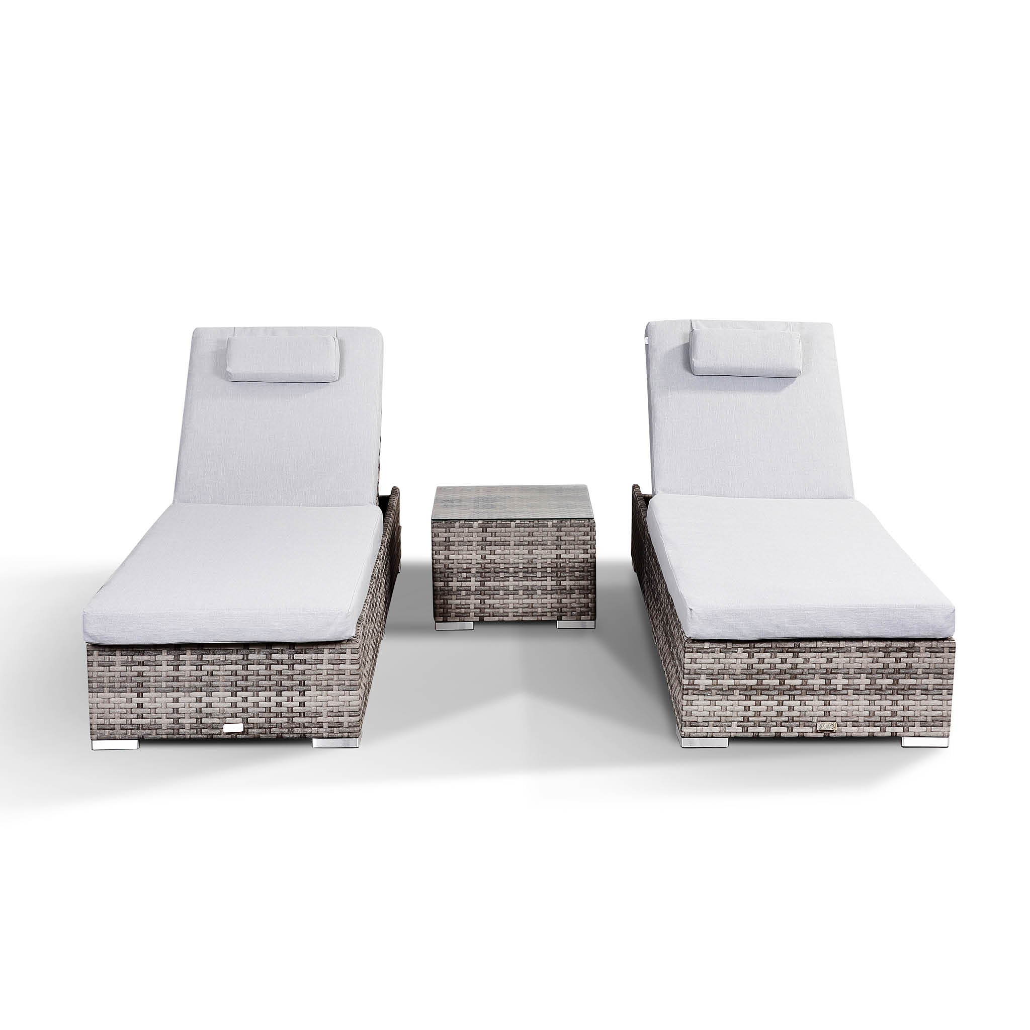 Colette Range Set of 2 Sun Loungers with Side Table in Grey