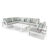 LAST SET...Halo Range Corner Sofa Set with Chair in white Aluminium Frame with light grey cushions(AL03)