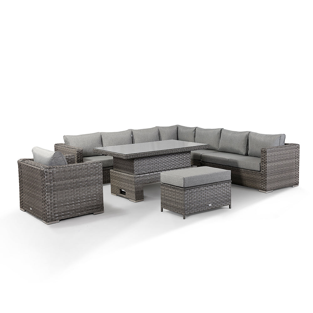 Ascot Large Modular Corner Sofa Set with Rising Table in Large Grey Weave and Grey Cushions