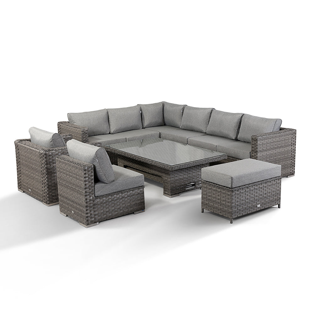 Ascot Large Modular Corner Sofa Set with Rising Table in Large Grey Weave and Grey Cushions