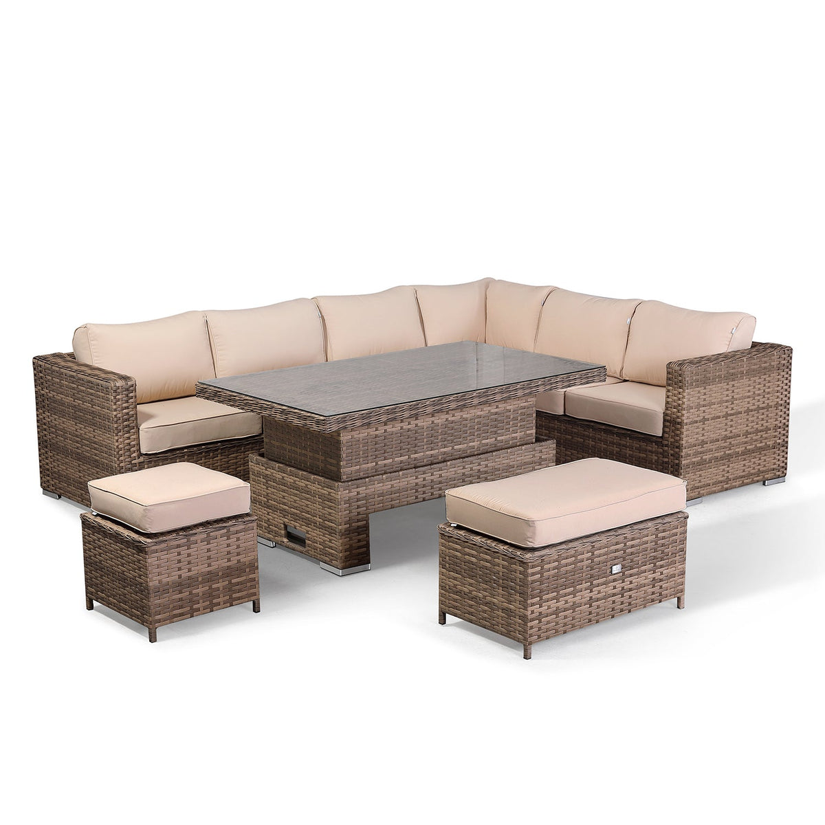 Corner rattan furniture with rising deals table