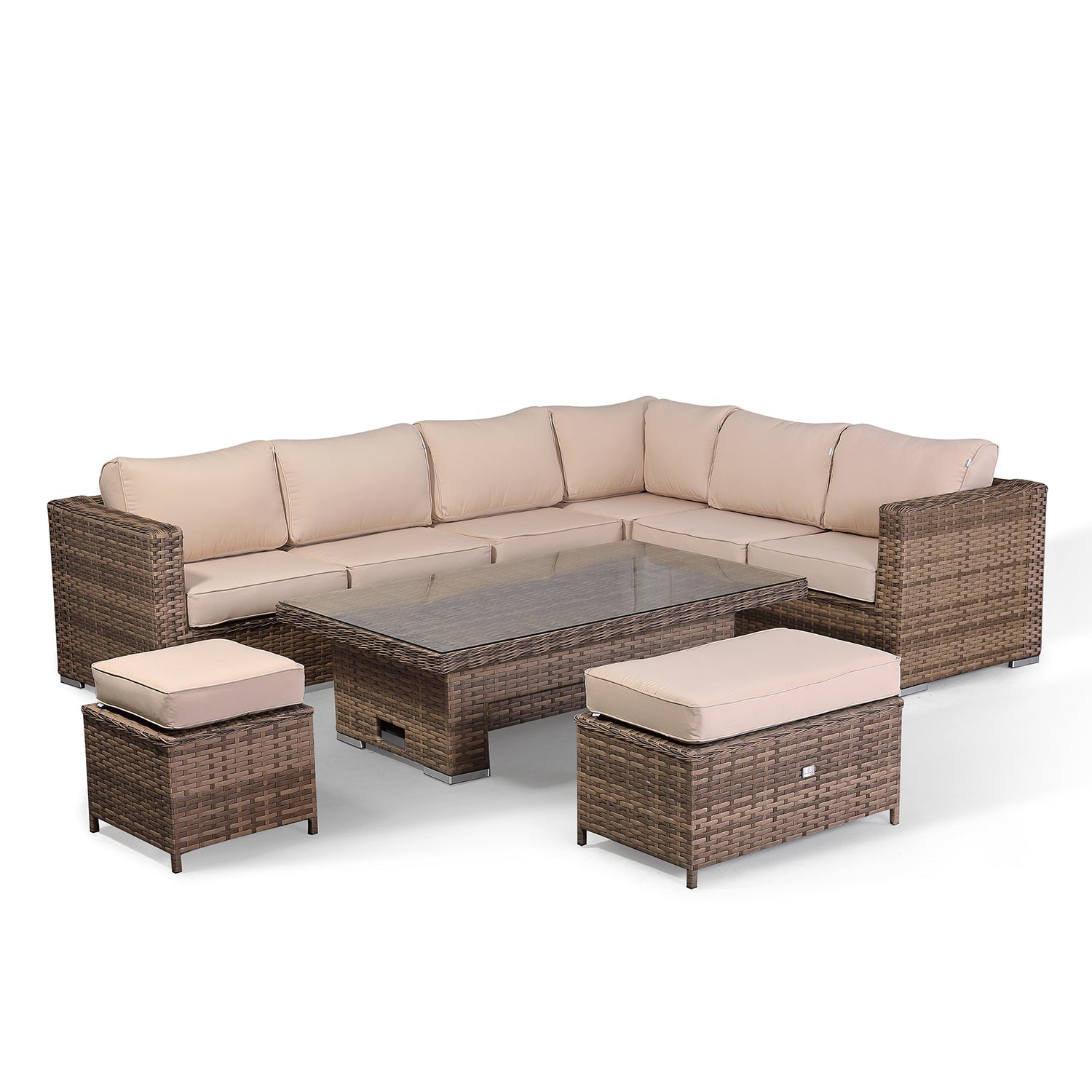 Durley MODULAR Corner with Rising Table in Brown weave and Beige Cushions