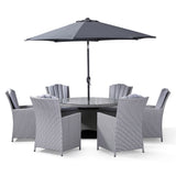 Sicily Aluminium 6 Seat Round Dining Set in Natural Grey Mixed Weave