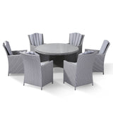 Sicily Aluminium 6 Seat Round Dining Set in Natural Grey Mixed Weave