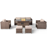 Rattanpark Durley Range Large Sofa Set with Gas Fire Pit Table in Brown Weave