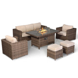 Rattanpark Durley Range Large Sofa Set with Gas Fire Pit Table in Brown Weave