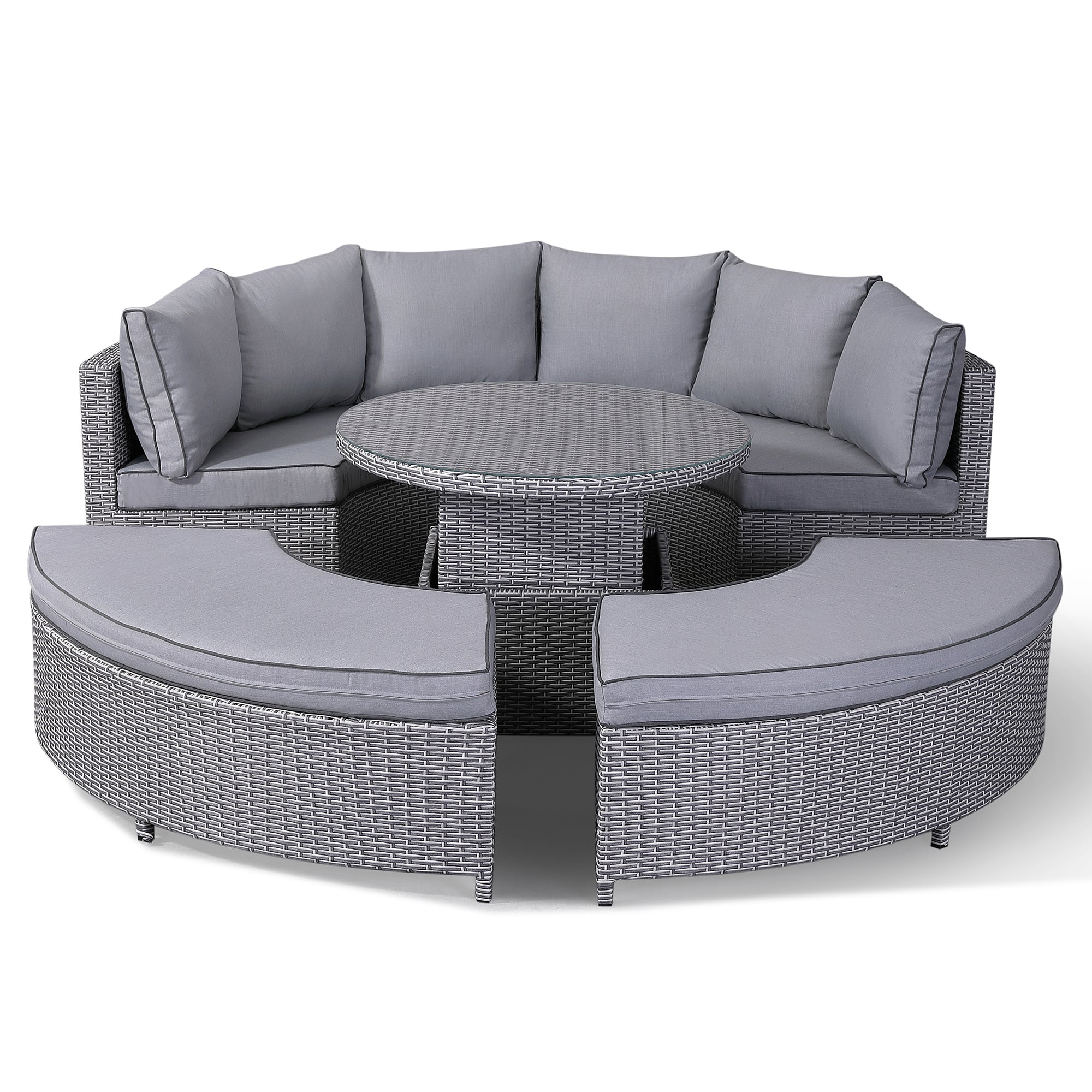 Sicily 2023 Aluminium Sofa Daybed/ Dining Set in Natural Grey Mixed Weave