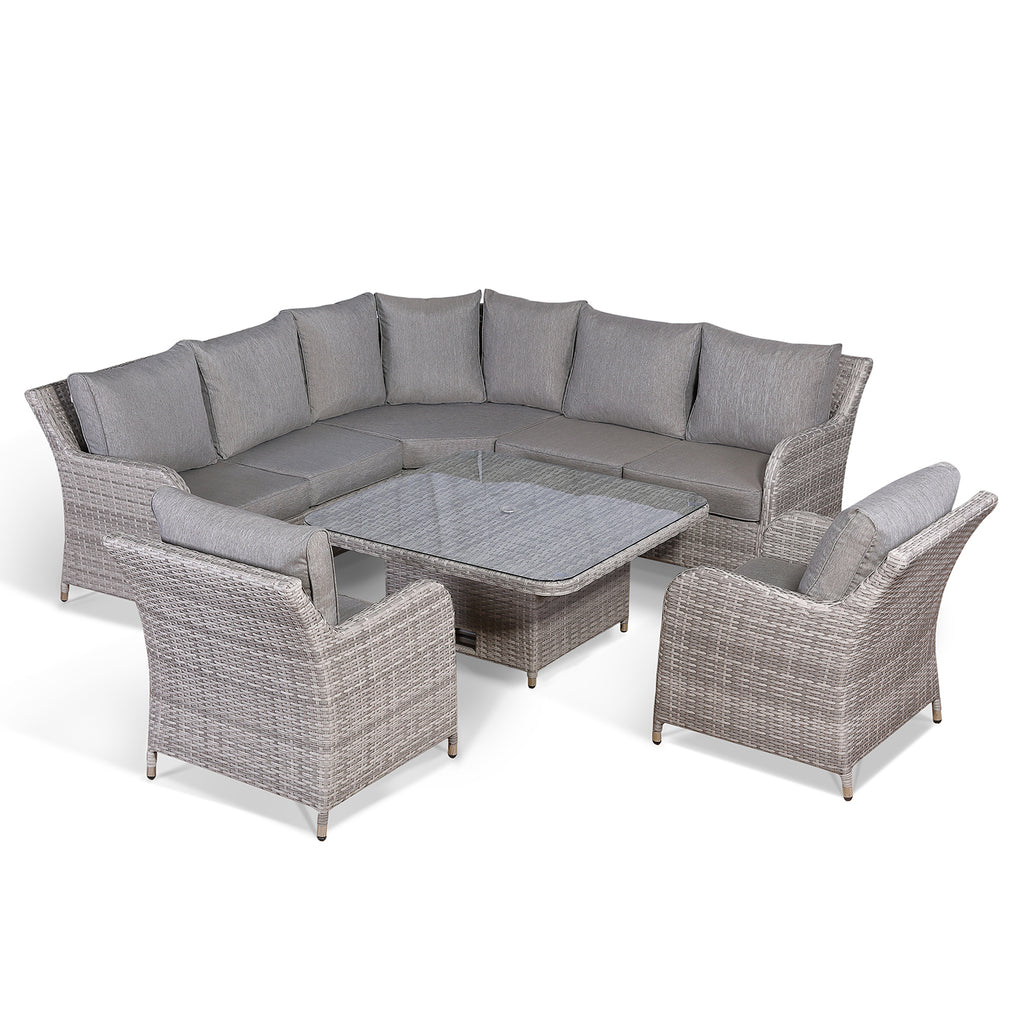 Rattan Park Sicily Aluminium Round Corner Set with Rising Table and Two ...