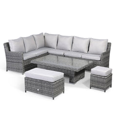 Rattan Park Oxford High Back Large Modular Corner Sofa Set  with Rising Table in Half Round Grey weave