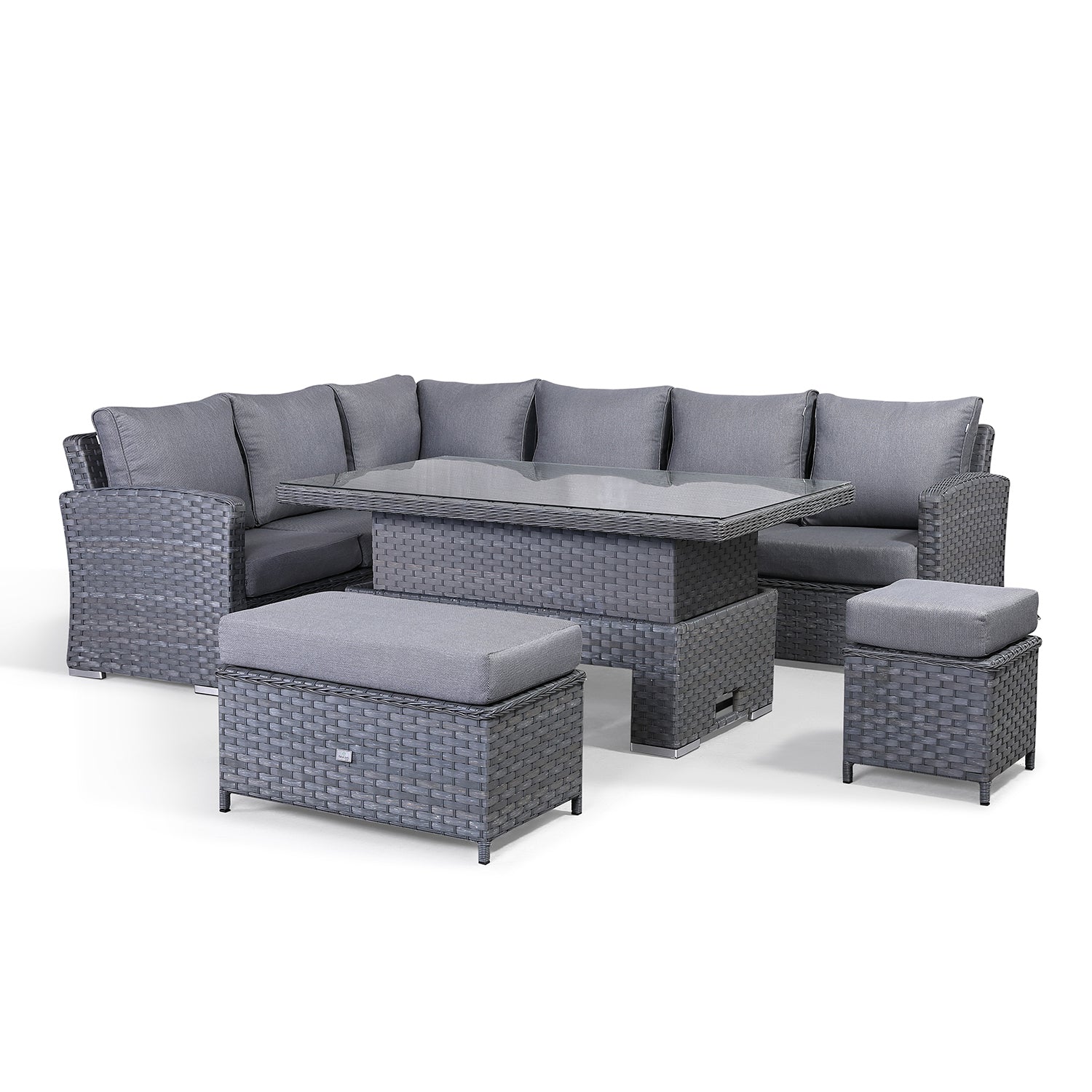 Rattan Park Victoria High Back Large MODULAR Corner Sofa Set with Rising Table in Slate Grey Weave