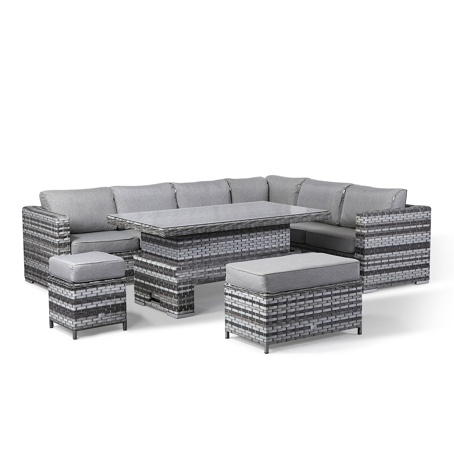 LAST SET..Kinston RHF Corner Set Casual Dining Set with Lift & Rise Table in Grey Weave