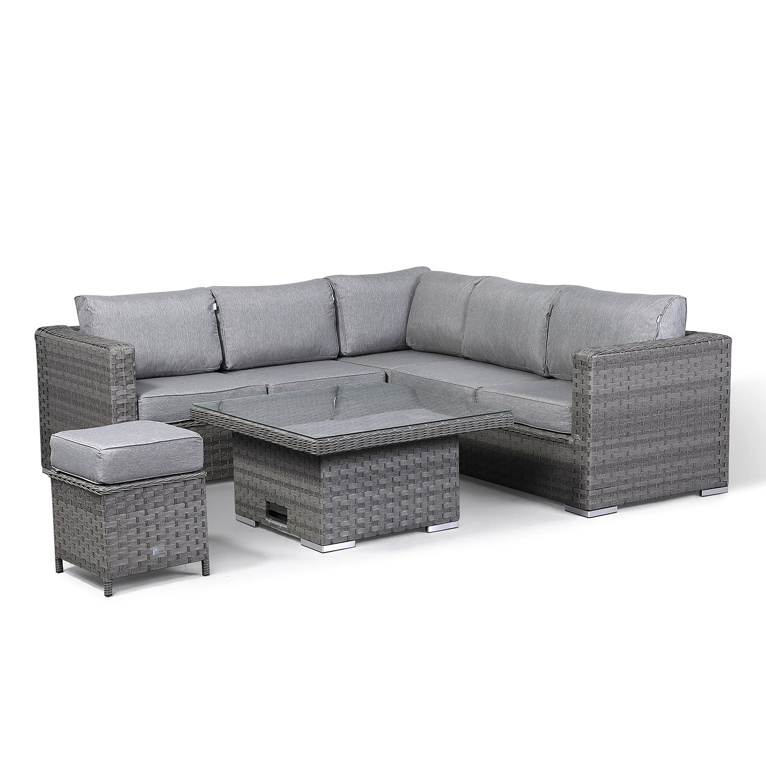 Ascot Square Corner Sofa Set with Square Rising Table in Large Grey weave