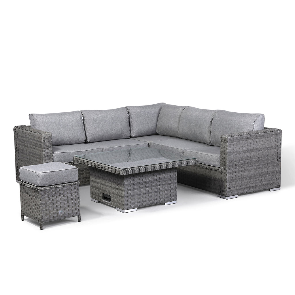 Ascot Small Corner Sofa Set with Square Rising Table in Large Grey wea ...