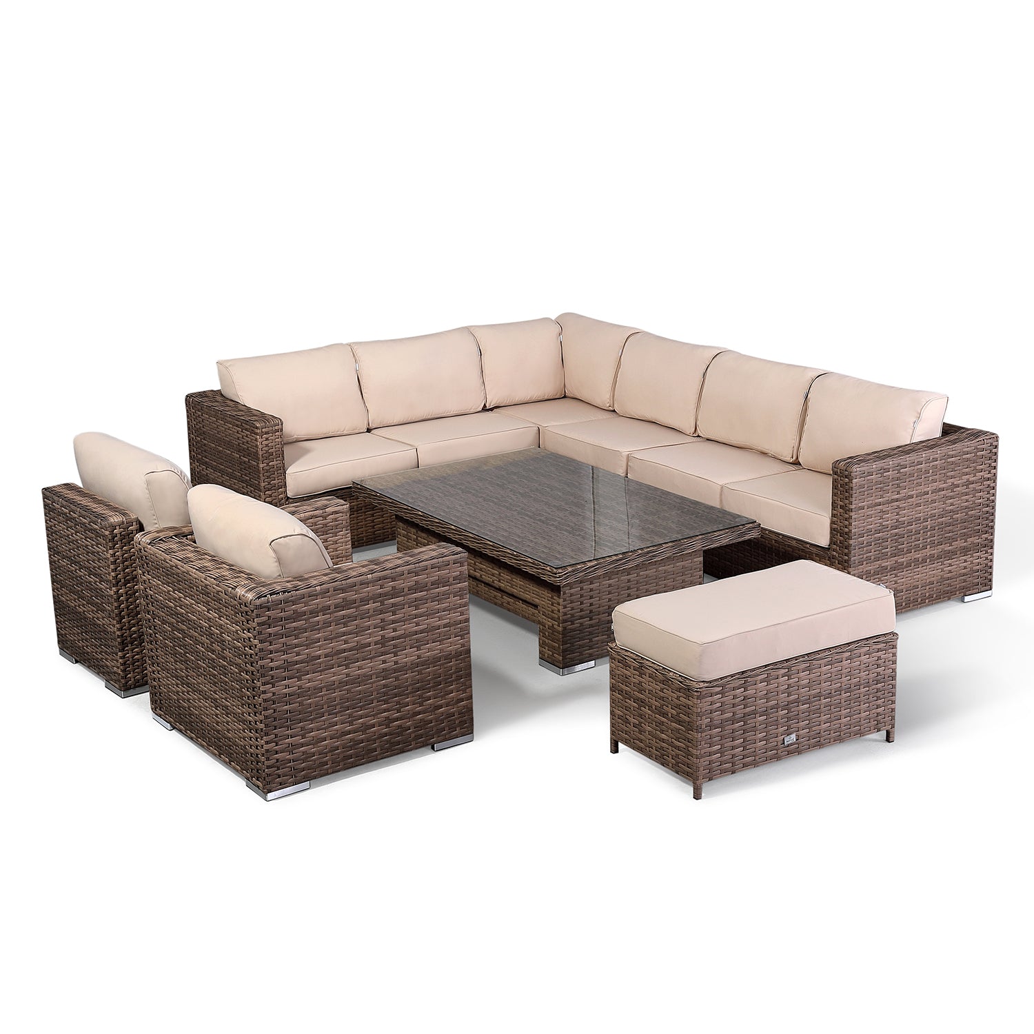 Durley Elite Modular Corner Sofa Set with Rising Table in Brown weave (#217)