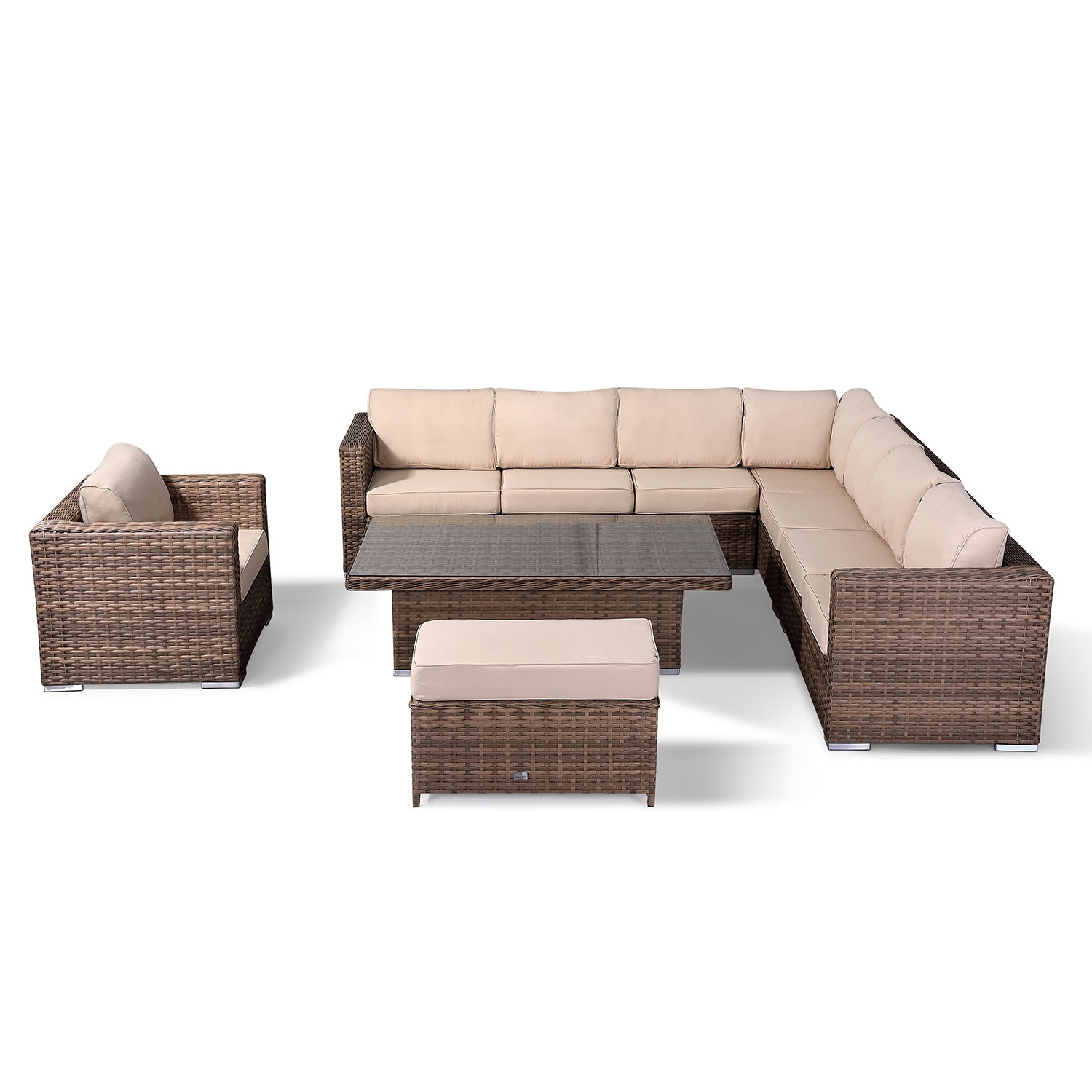 Durley Elite Modular Corner Sofa Set with Rising Table in Brown weave (#217)