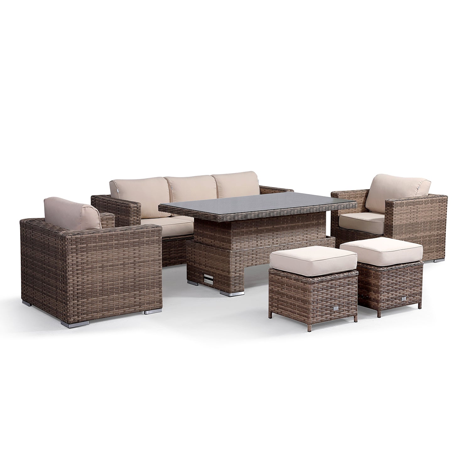 Durley Range Large Sofa Set with Rising Table in Brown Weave and Beige Cushions