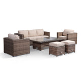 Durley Range Large Sofa Set with Rising Table in Brown Weave and Beige Cushions